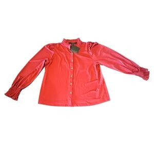 MARC NEW YORK ANDREW MARK Brick Red Gold Button Details Long Sleeve Blouse Small